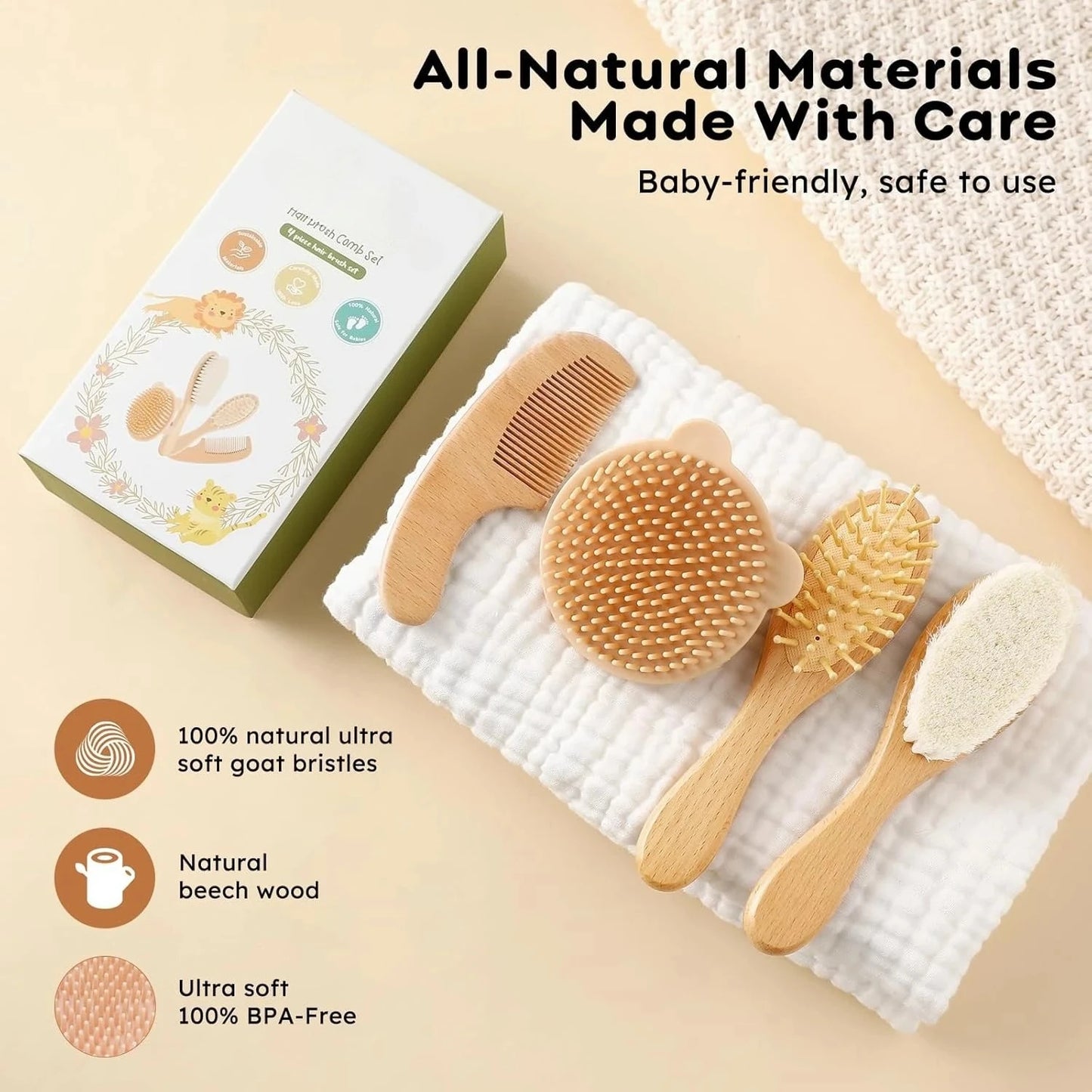 4pcs Baby Hair Brush & Comb Set